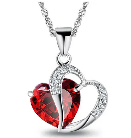 Romantic Copper Zirconia Double Heart Pendant Necklace For Women Elegant Water Wave Chain Heart Jewelry Gift