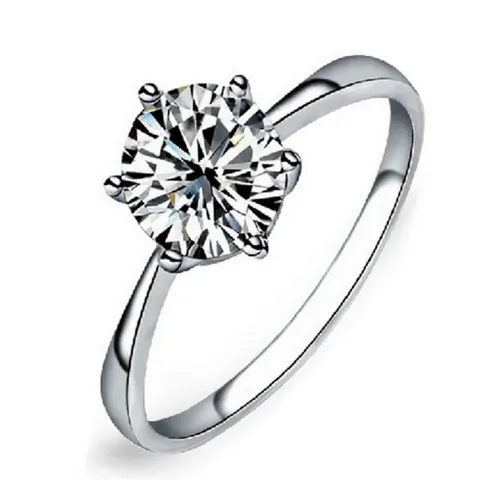 Classic Six-Prong Round Cut Zirconia Solitaire Ring For Women Copper Base Wedding Bridal Anniversary Jewelry Fashion Ring