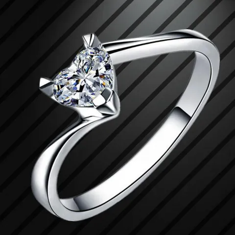 Elegant Heart Shaped Zirconia Ring For Women Copper Zircon Inlaid Minimalist Jewelry Valentines Day Gift