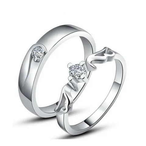 Fashion Minimalist Copper Zirconia Couple Rings Silver Color Wing Heart Inlaid Wedding Engagement Promise Ring For Lover Jewelry