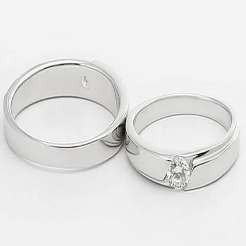 Simple Zirconia Couple Rings Copper White Gold Plated Shiny Engagement Wedding Ring For Men Women Simple Luxury Jewelry Gift