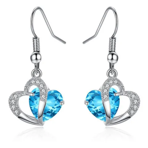 Fashion Copper White Gold Plated Heart Zirconia Drop Earrings Elegant Sweet Blue Purple Red Crystal Dangle Jewelry For Women