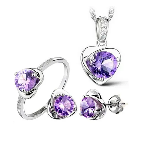Heart Shaped Zirconia Jewelry Set For Women Copper Inlaid Zircon Necklace Ring Stud Earrings Wedding Elegant Accessories