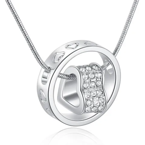 Rotating Heart Pendant Necklace Inlaid Rhinestone Snake Chain Simple Fashion Jewelry for Women Rotating Charm Necklace