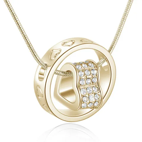 Rotating Heart Pendant Necklace Inlaid Rhinestone Snake Chain Simple Fashion Jewelry for Women Rotating Charm Necklace