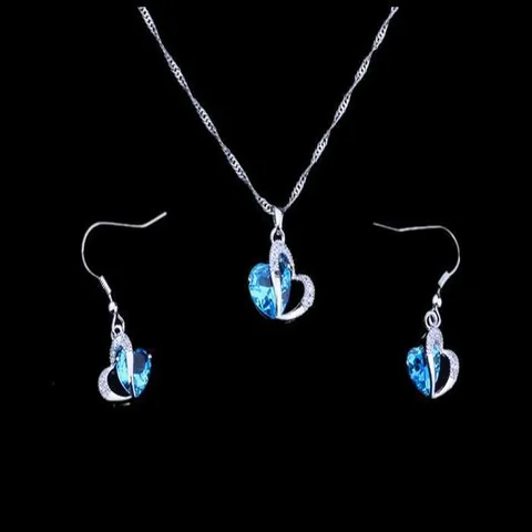 Titanic Heart of the Ocean Jewelry Set Blue Heart Zirconia Copper Necklace Earrings Open Ring For Women Elegant Party Jewelry