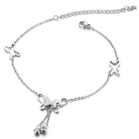Exquisite Rose Gold Stainless Steel Butterfly Tassel Anklet For Women Zirconia Rhinestone Inlaid Exotic Barefoot Sandals Jewelry