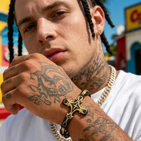Hip Hop Stainless Steel Cross Bracelet For Men Women Vintage Carved Biker Link Chain Bangle Jewelry Gift