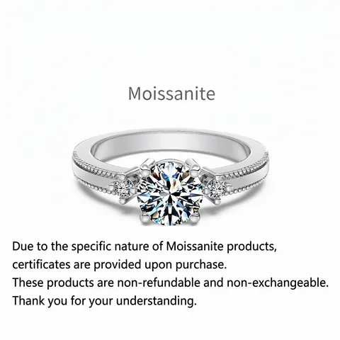 Anillo de Compromiso de Lujo de Plata de Ley 925 Moissanita Certificado GRA Color D Seis Garras Anillo Redondo Clásico Mujer