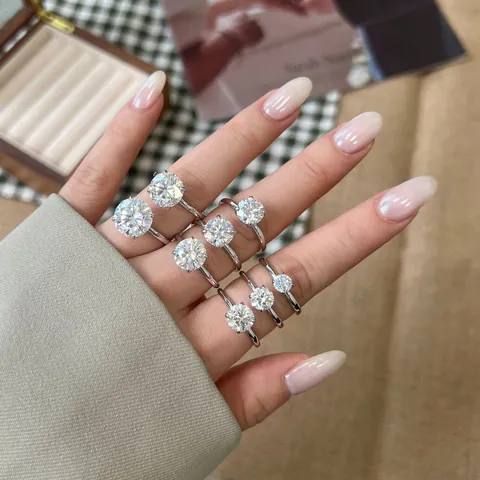 Luxury 925 Sterling Silver Moissanite Ring Round Cut D Color Four Prong Solitaire Engagement Wedding Finger Jewelry For Women