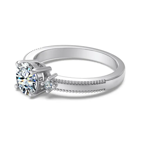Anillo de Compromiso de Lujo de Plata de Ley 925 Moissanita Certificado GRA Color D Seis Garras Anillo Redondo Clásico Mujer