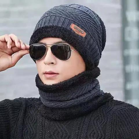 Men's Winter Knit Hat And Scarf Set Thick Fleece Lined Warm Beanie Cap Neck Warmer Outdoor Cold Weather Accessories For Men