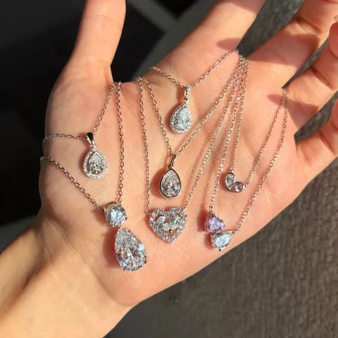 Collier Pendentif en Argent Sterling S925 pour Femme Élégant Goutte d'Eau Cœur Zircone Cubique Chaîne de Clavicule Bijoux