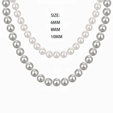 Collana in Argento Sterling 925 con Perle Artificiali Elegante Francese per Donna Moda Bianco Grigio Tondo Gioielli Regalo