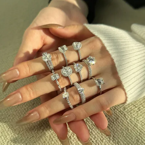 925 Sterling Silver Moissanite Ring D Color VVS1 Emerald Heart Round Cut Engagement Wedding Rings For Women Jewelry GRA