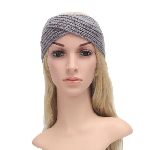 Women Hand Knitted Twist Cross Knit Headband Bohemian Winter Warm Crochet Head Wrap Solid Color Hair Band Accessories
