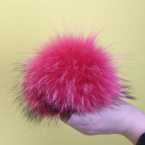 Pompon de Piel de Mapache Real Con Botón de Presión Bola de Decoración Suave y Colorida Para Sombreros Bolsos Ropa DIY