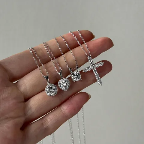 S925 Sterling Silver Moissanite Cross Heart Round Pendant Necklace For Women D Color VVS1 Clavicle Chain Fine Jewelry Gift
