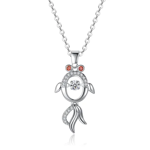 Collana con Ciondolo a Forma di Pesce Rosso in Rame e Zirconia Moda Minimalista per Donna Pietra Danzante Micro Intarsiato Gioielli Eleganti Regalo di San Valentino