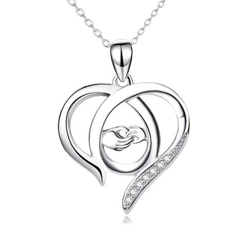Mode Koper Zirconia Hart Hanger Halsketting Grote Hand die Kleine Hand Vasthoudt Moederliefde O-ketting Galvaniseren Sieraden Cadeau voor Moederdag Vrouwen