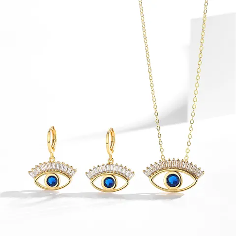 Women Evil Eye Jewelry Copper Micro-inlaid Zirconia Pendant Necklace And Earrings Gold Silver Rose Gold Minimalist Fashion Gift