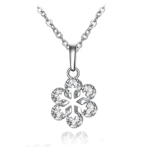 Fashion Copper Zircon Snowflake Necklace And Stud Earrings Jewelry Set For Women Silver Color Winter Flower Accessories Gift