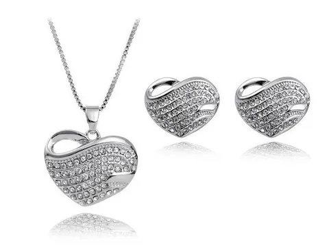 Klassieke Sieradenset Koperen Hart Hanger Ketting En Oorbellen Met Pavé Zirconia Voor Vrouwen Verjaardagscadeau Feest