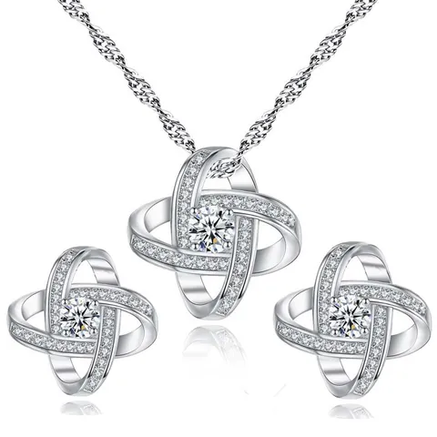 Ewiger Stern Schmuckset Kupfer Zirkonia Halskette Ohrstecker Für Damen Glänzende Hochzeitsfeier Koreanisches Modeaccessoire