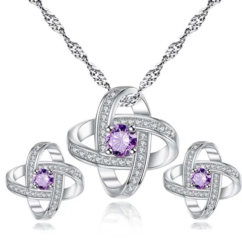 Ewiger Stern Schmuckset Kupfer Zirkonia Halskette Ohrstecker Für Damen Glänzende Hochzeitsfeier Koreanisches Modeaccessoire