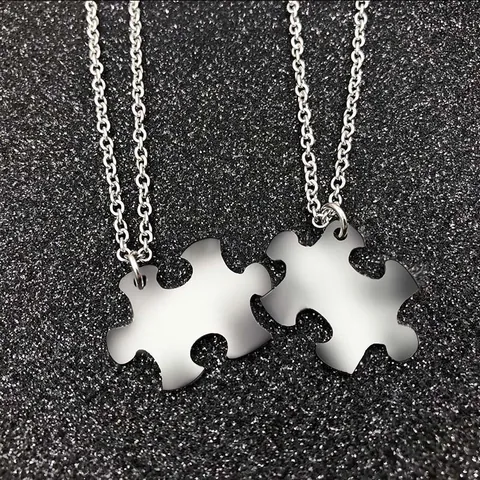 Stainless Steel Engraved Puzzle Piece Pendant Necklace For Women Best Friends Relationship Heart Key Fashion Jewelry Gifts