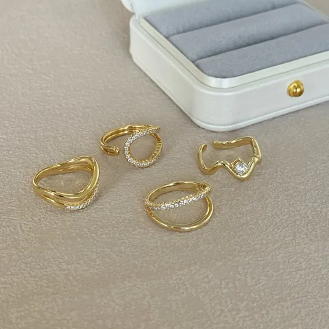 925 Sterling Silver Irregular Wave Line Ring For Women Fashion Zirconia Inlaid Stackable Geometric Open Band Ring Daily Jewelry