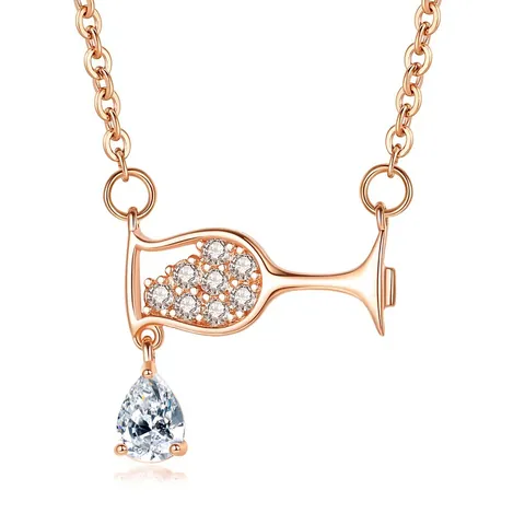 Copper Wine Glass Pendant Necklace With Water Drop Zirconia Simple Shiny Inlaid Zirconia Fashion Jewelry Women Gift