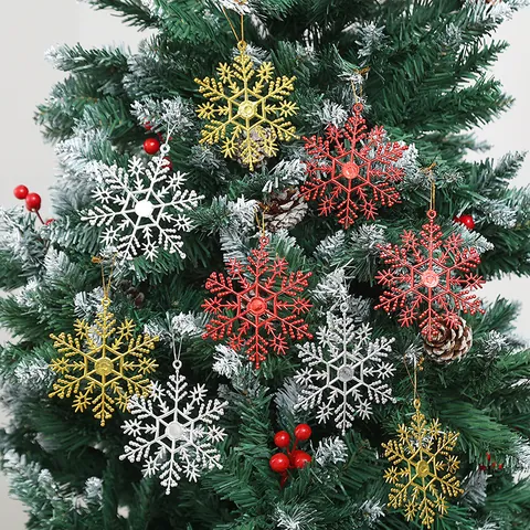 Glitzer Kunststoff Schneeflocke Hängende Dekorationen Für Weihnachtsbaum Hochzeit Party Hohle Festliche Ornamente Mit Schnüren