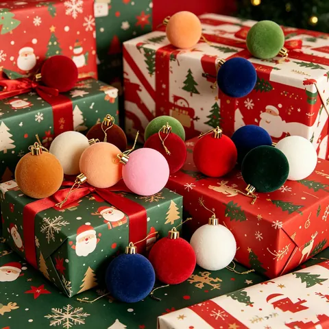 Colorful Flocked Christmas Balls Velvet Texture Holiday Tree Hanging Ornaments Plastic Decorative Hanging Balls For Party Home Decor