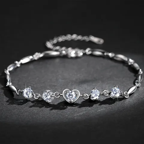 Korean Fashion Heart Shaped Zirconia Bracelet For Women Light Luxury Copper Electroplated Zircon Inlaid Chain Bracelet Jewelry
