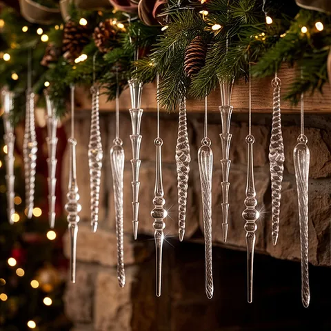 Ornements Glaçons de Noël en Acrylique Transparent Pendentifs de Glace en Spirale Décoration d'Arbre de Noël Fête Maison