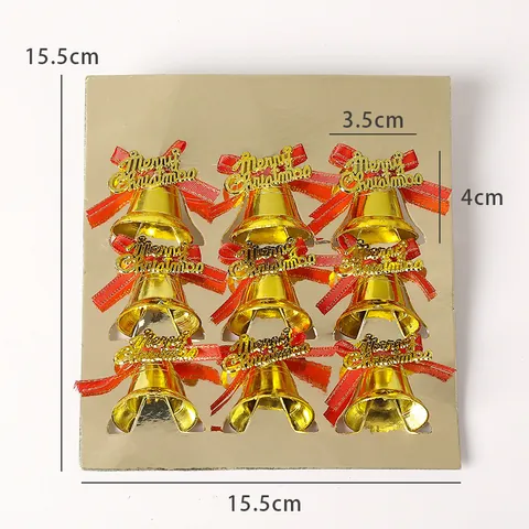 Christmas Hanging Bells Ornaments 9 Pcs Set Gold Mini Jingle Bells With Red Bows Merry Christmas Letters Xmas Decorations