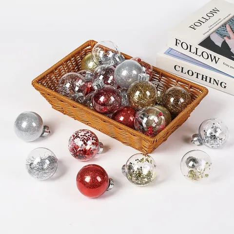 Christmas Hanging Ball Ornaments Plastic Glitter Sequin Tinsel Filled Baubles For Holiday Tree Festive Party Venue Decoration Home Winter Decor