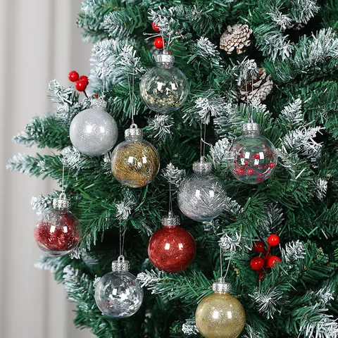 Christmas Hanging Ball Ornaments Plastic Glitter Sequin Tinsel Filled Baubles For Holiday Tree Festive Party Venue Decoration Home Winter Decor