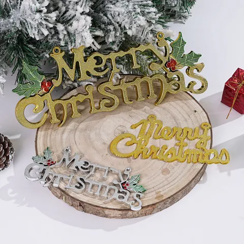 Merry Christmas Letter Sign Xmas Tree Hanging Ornament Plastic Electroplated Gold Silver Festive Holiday Home Decoration
