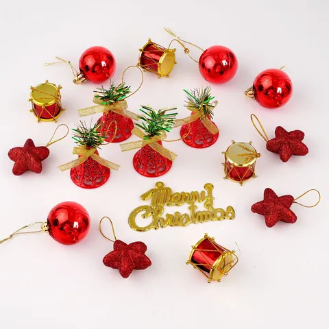 Kit Accesorios DIY Decoración Navideña Roja Bola de Plástico Espuma Campana Estrella Adorno Colgante para Fiesta