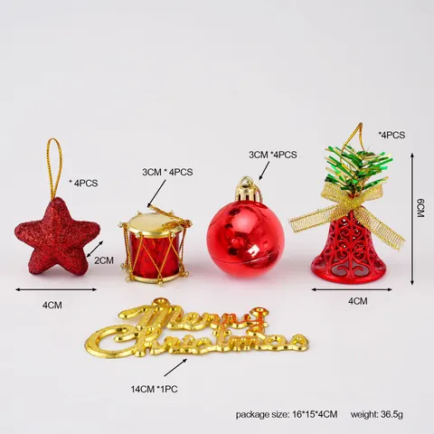 Kit Accesorios DIY Decoración Navideña Roja Bola de Plástico Espuma Campana Estrella Adorno Colgante para Fiesta