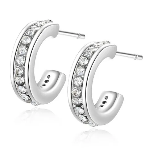 Minimalist Alloy Rhinestone C-Shaped Hoop Earrings For Women Geometric Austrian Crystal Inlaid Silver Gold Plated Dainty Jewelry Gift