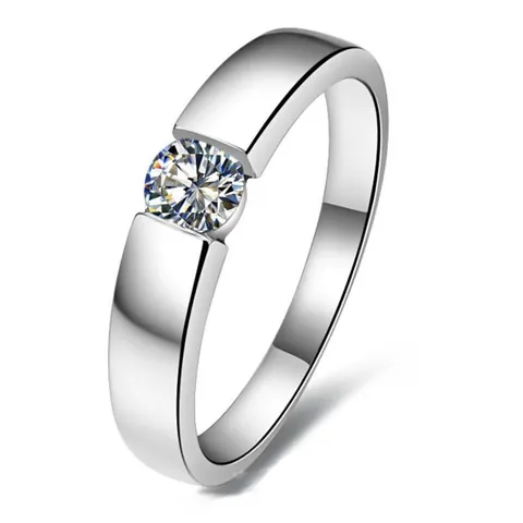 Men Minimalist Zirconia Inlaid Ring Copper Electroplated White Gold Real Gold Plated Korean Style Smooth Band Finger Ring Jewelry Gift