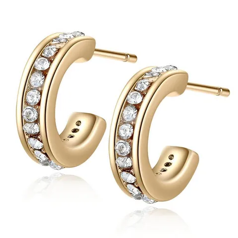 Minimalist Alloy Rhinestone C-Shaped Hoop Earrings For Women Geometric Austrian Crystal Inlaid Silver Gold Plated Dainty Jewelry Gift