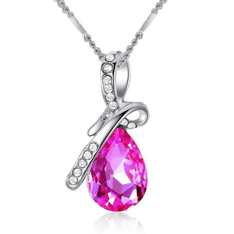 Minimalist Water Drop Pendant Necklace For Women Alloy Rhinestone Crystal Droplet Chain Necklace Fashion Jewelry Gift