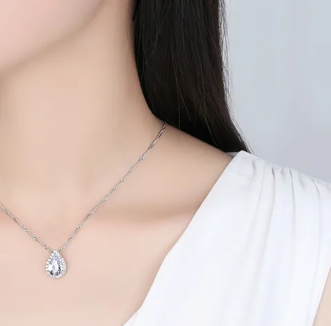 Luxus Platinierte Kupfer Wassertropfen Zirkonia Halskette Ohrstecker Schmuck Set Für Damen Hochzeit Party Elegantes Geschenk