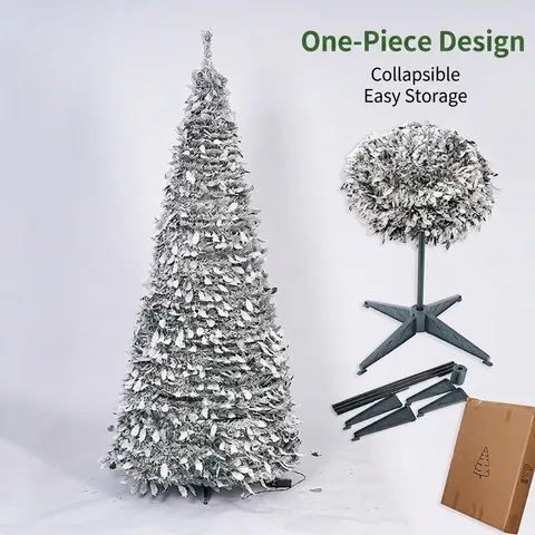 Luxurious Folding Telescopic Christmas Tree With Warm LED Lights Flocked Artificial Xmas Tree For Home Holiday Decor