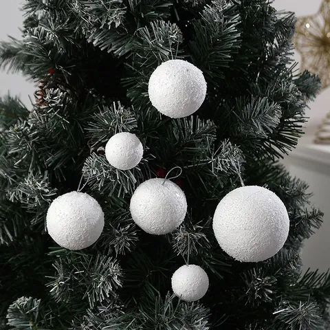 Christmas Snowball Hanging Ornament Frosted Foam Ball White Snowflake Texture Tree Decor Party Supplies Holiday Ceiling Decoration