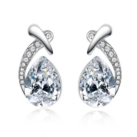 Korean Style Waterdrop Crystal Stud Earrings For Women Alloy Rhinestone Inlaid Teardrop Elegant Wedding Banquet Jewelry Gift